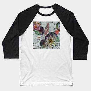 Lotus flowers White Marble Koi Fish Baseball T-Shirt